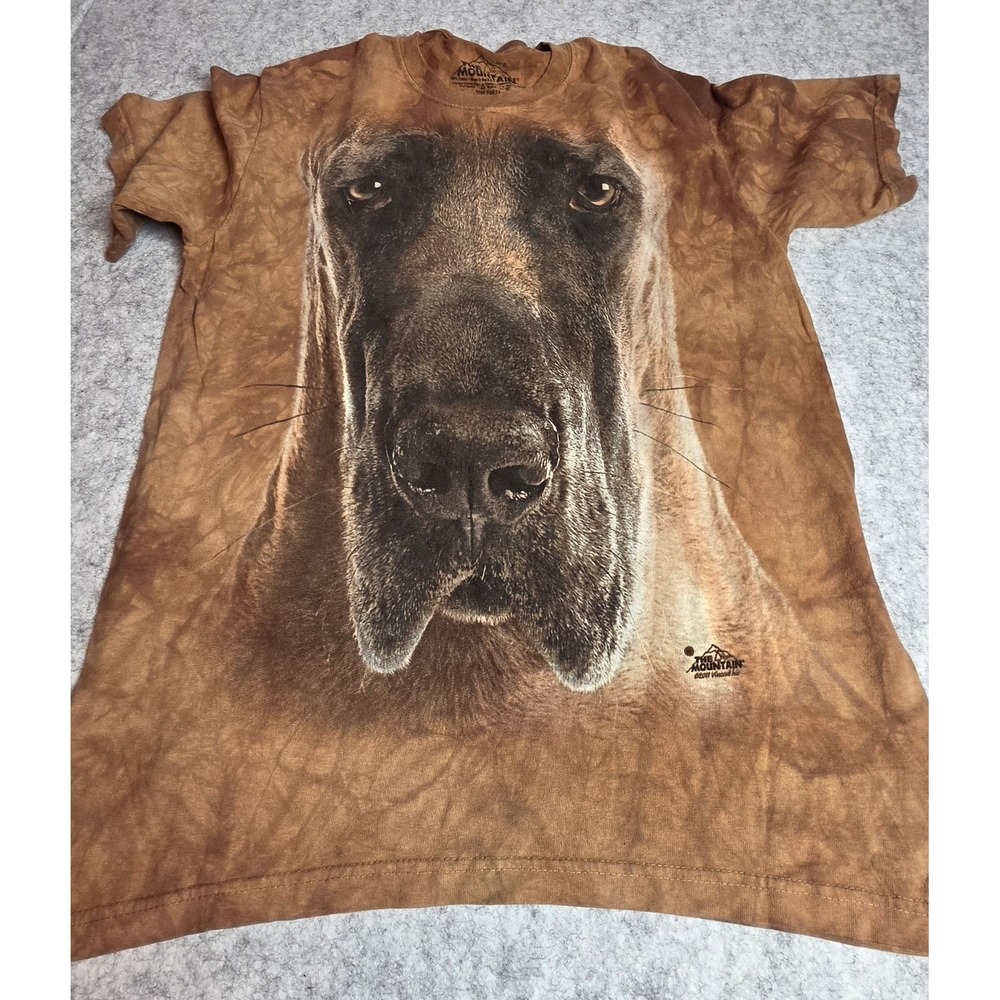 The Mountain Great Dane T-Shirt Vintage 2011 Y2K Big Face Dog Brown Tie Dye S